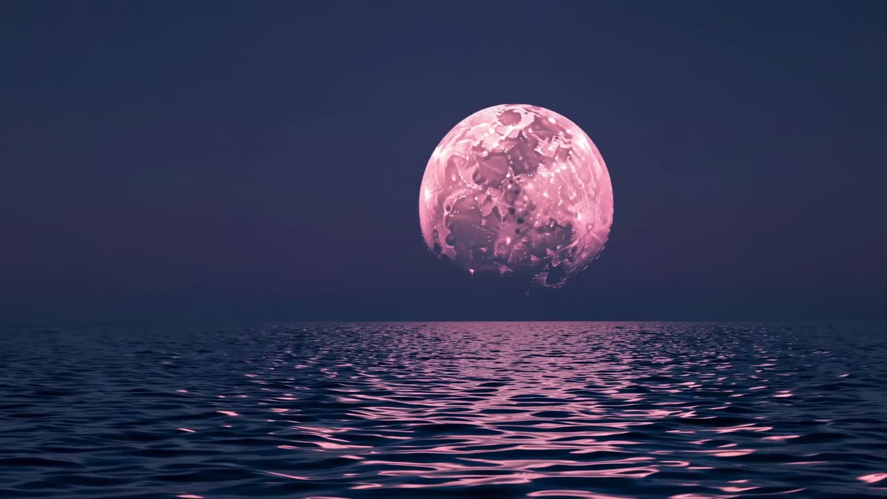 Pink Moon over a Calm Ocean