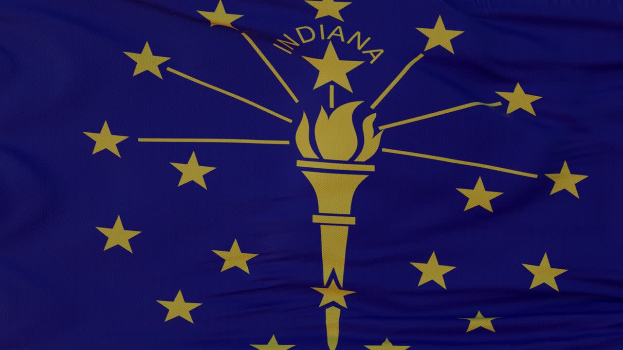 Flag of Indiana state, region of the United States, waving at wind