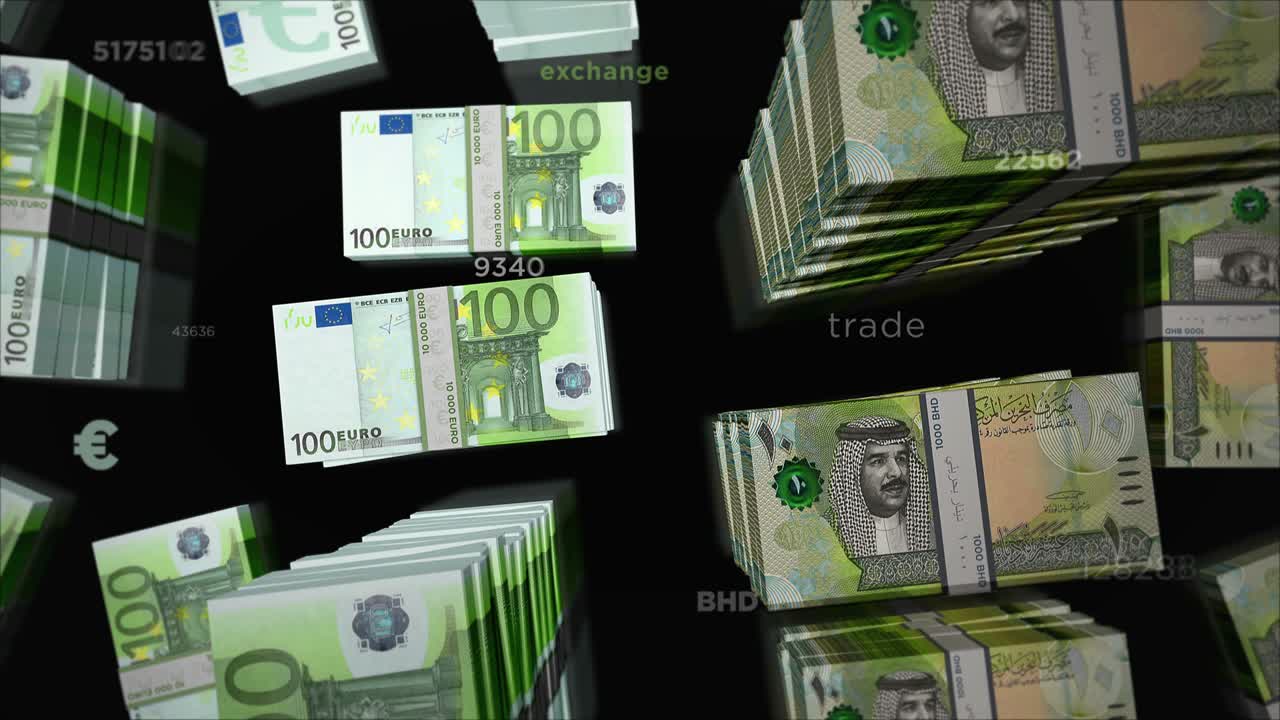 Euro und Bahrain-Dinar Geldwechsel Schleifenanimation