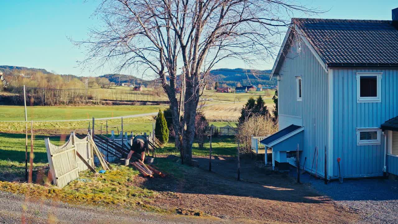 Time-lapse Of A Man Busy Working In The Backyard