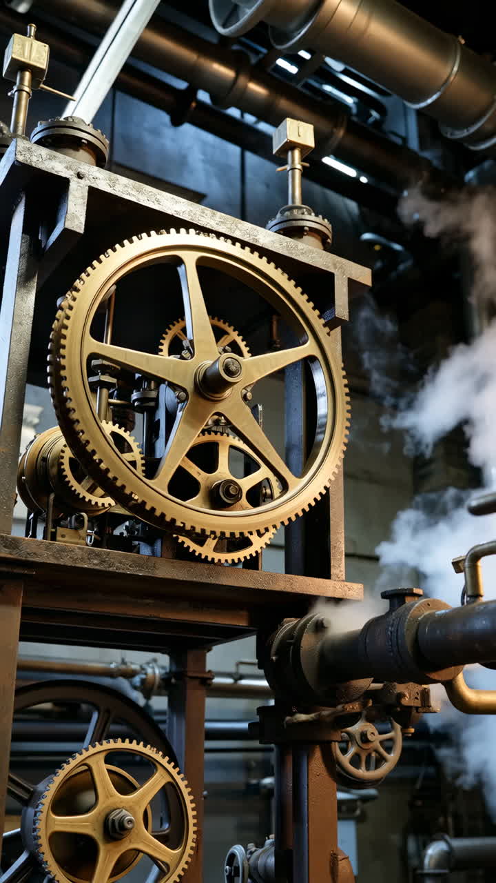 Steampunkový stroj s ozubenými koly a párou