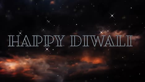Animation-of-fireworks-and-happy-diwali-over-night-sky