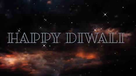 animation of fireworks and happy diwali over night sky