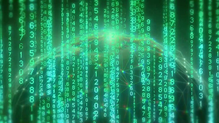apex light brightening, 3D globe pulsing as green digits cascading, visualizing network data flow