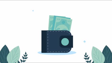 animación financiera y económica con billetes en la billetera