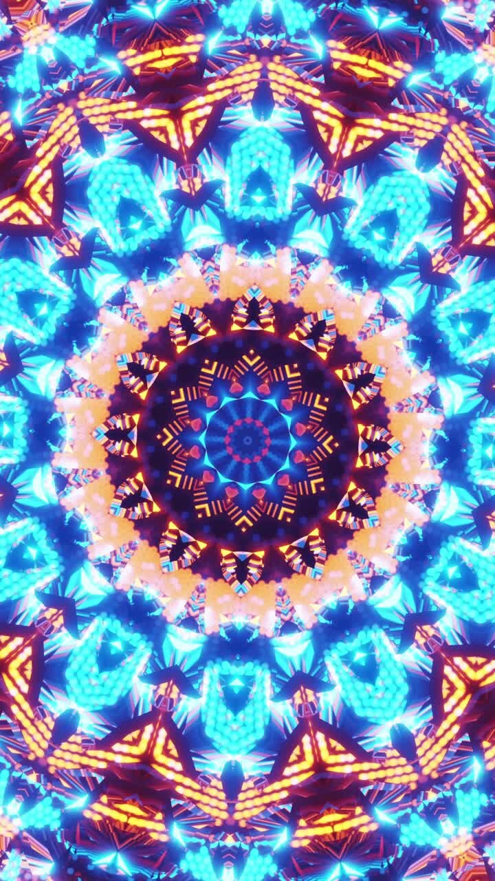 Animation design with blue and red center. Kaleidoscope VJ loop Vertical