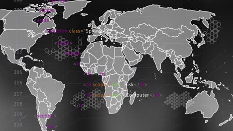 animación de iconos ecológicos y procesamiento de datos sobre el mapa del mundo