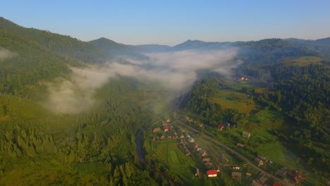 aerial view: beautiful canyon village located along the river 06