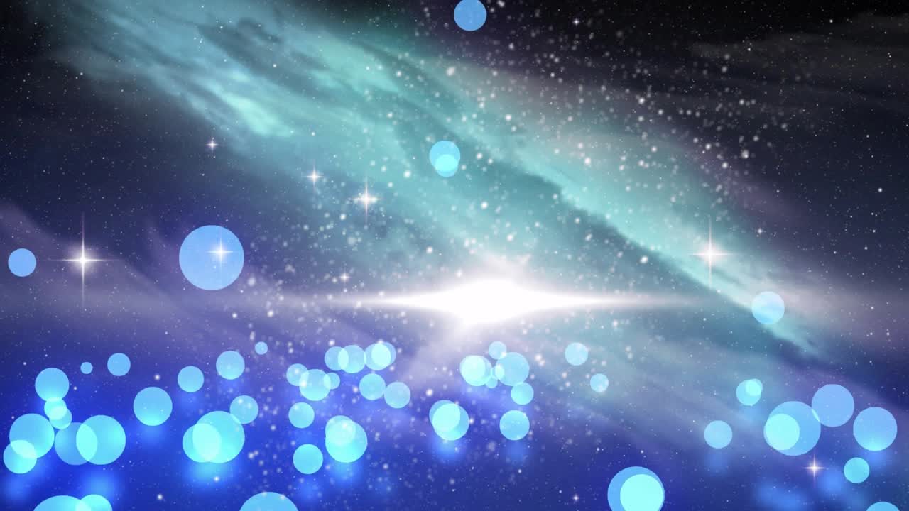 光る青い球体が集まり上昇し始め、星野の上に渦巻く色とりどりの星雲が姿を現す。