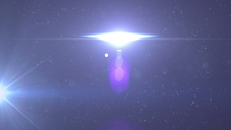 Animazione di luce blu luminosa che si muove su punti luce e stelle sullo sfondo