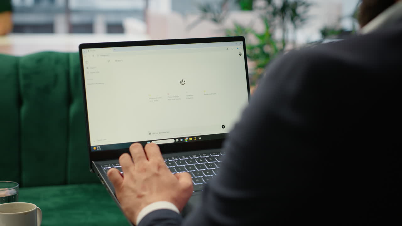 Vertical Video Bucharest, Romania - July 30th 2024 - CEO uses AI chatGPT software