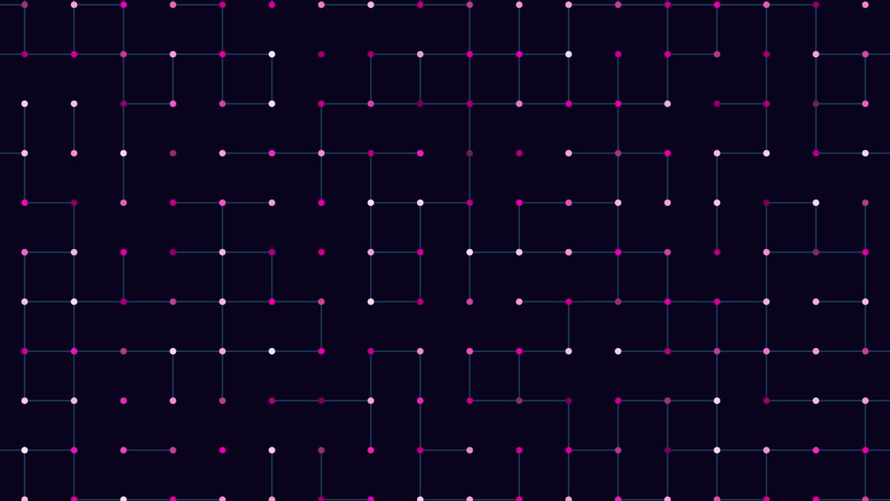 검은색 바탕에 서로 연결된 색과 파란색 점들의 격자