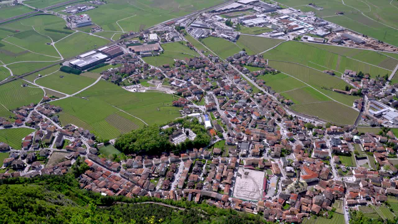 Bird's eye view of part of Mezzocorona, Trentino, Italy