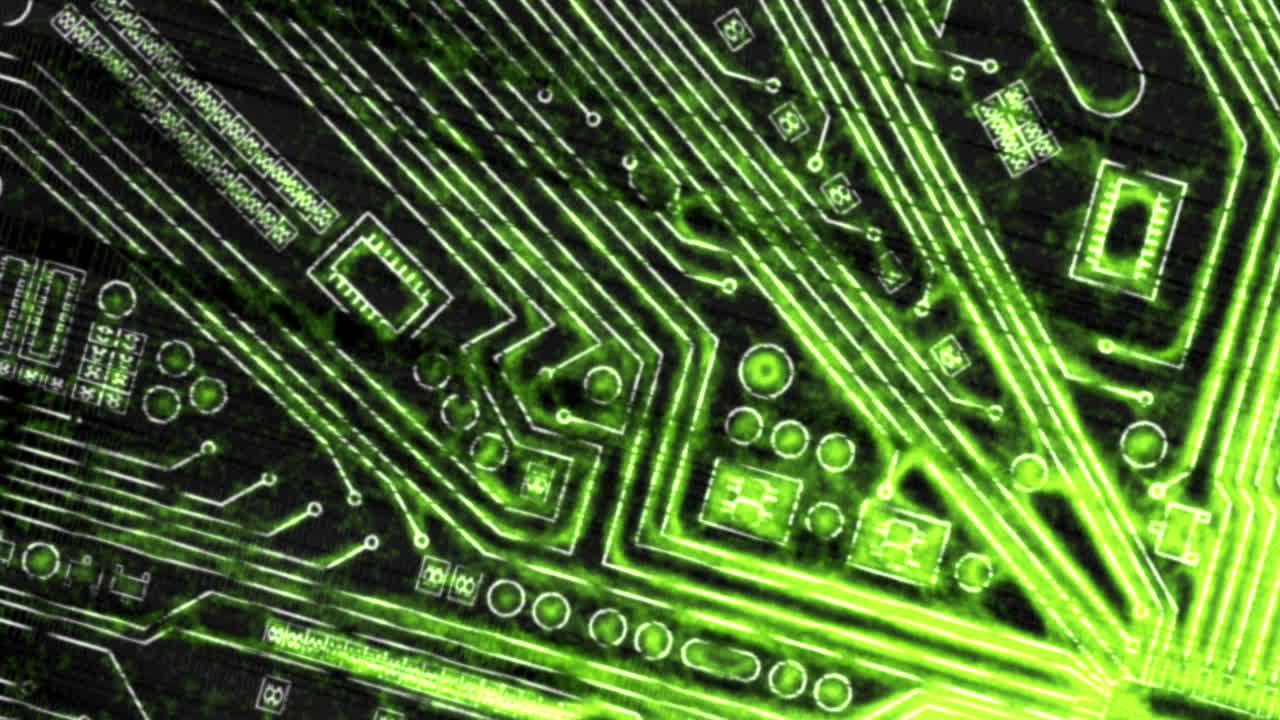 toma de seguimiento medio animada a la izquierda de una cpu mientras la energía pulsa hacia afuera y la modulación distorsiona la imagen