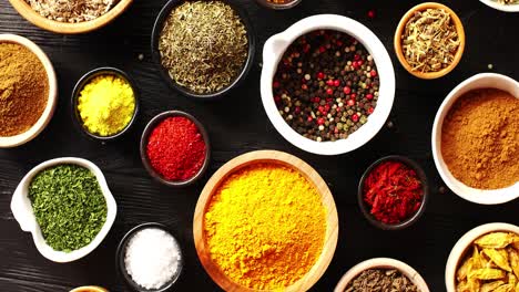 bowls with colorful spices