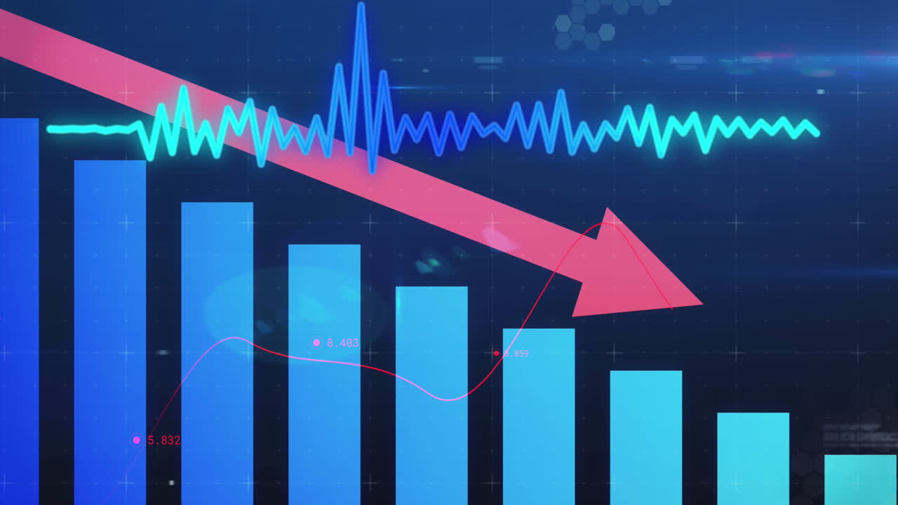 파란색 배경에 있는 금융 데이터 처리 애니메이션