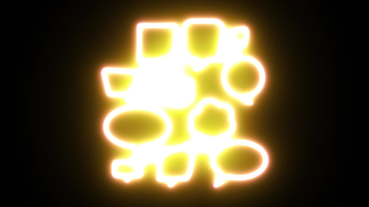 Animazione di un'icona luminosa al neon. Sfondo nero 4K UHD