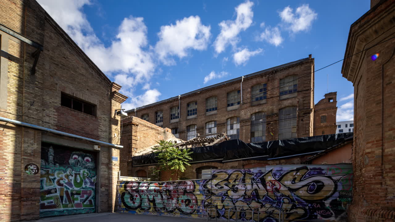Urban Scene with Brick Buildings and Graffiti
