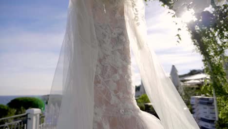 wedding dress floating in the wind in slow motion