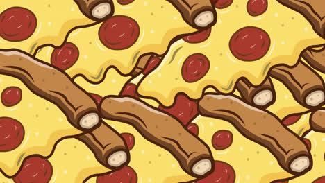 animación de múltiples iconos de pizza en el fondo rojo