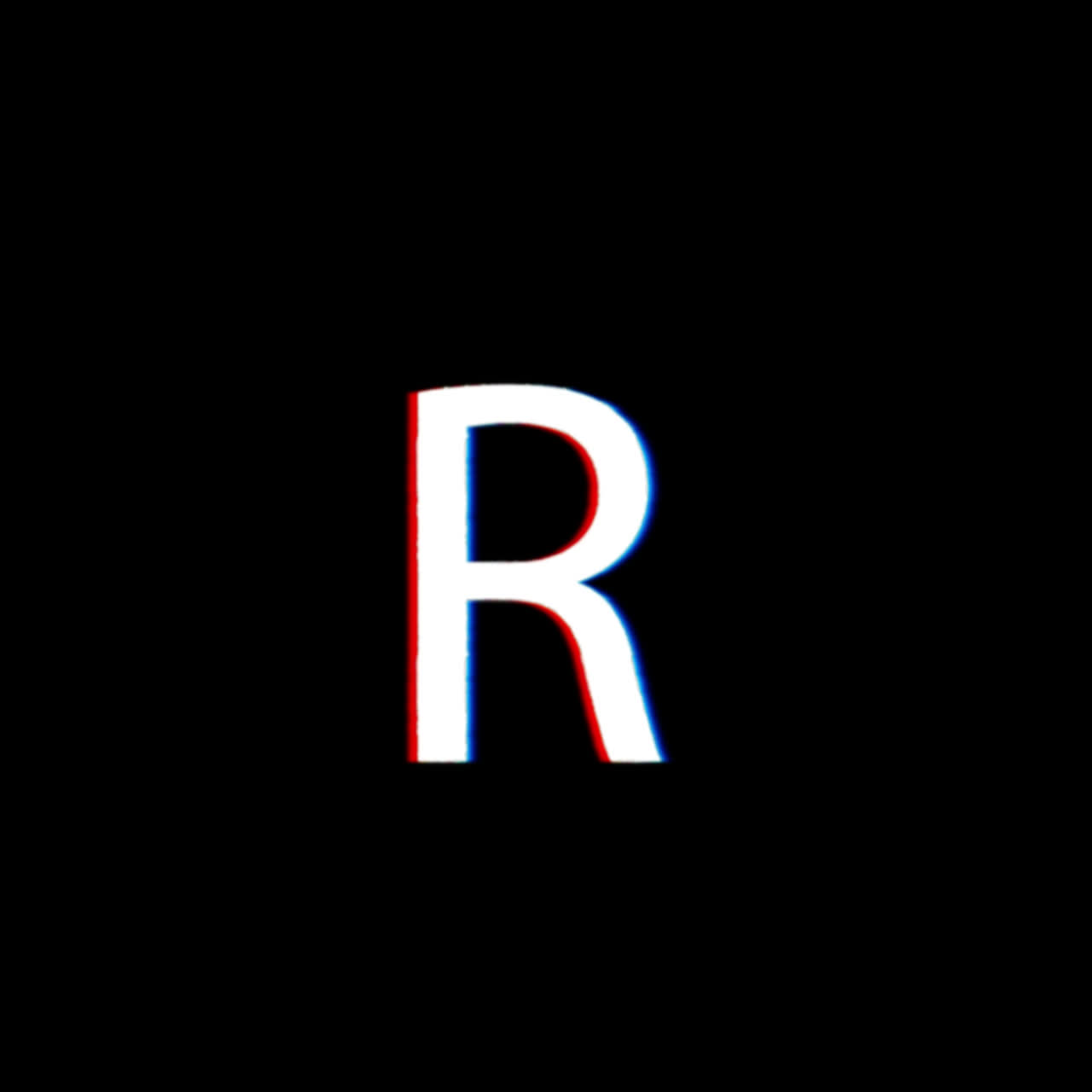 Lettre R animée avec effet de glitch sur fond noir