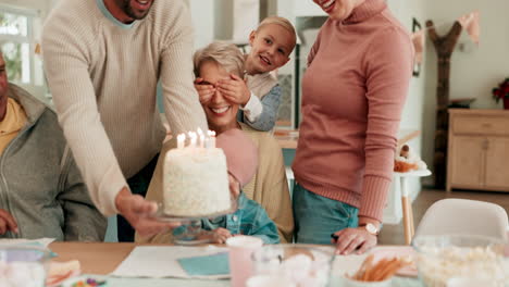 family, surprise and birthday for senior woman