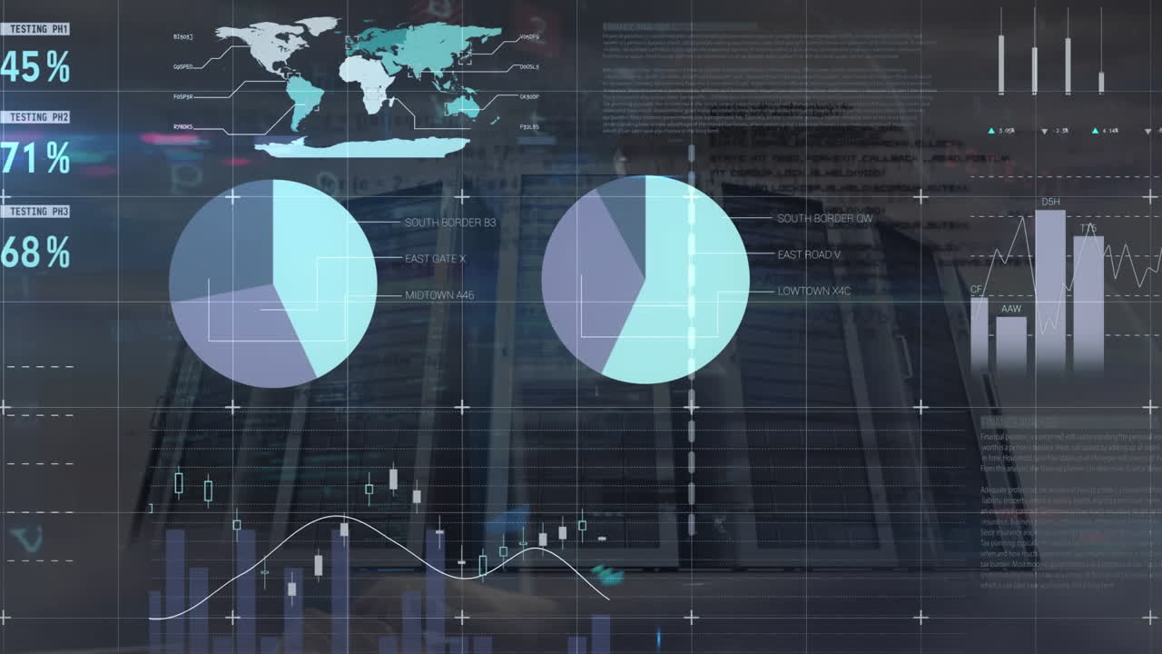 컴퓨터 서버를 통해 통계 및 금융 데이터 처리의 애니메이션