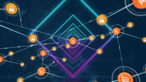 animation of network of connections with icons over shapes