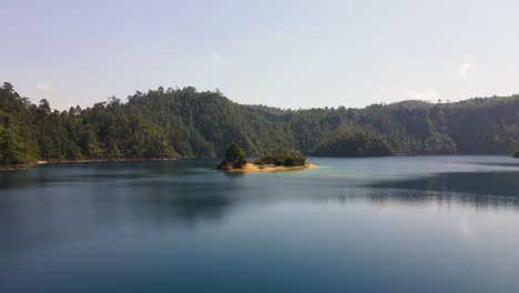 Aerial:-beautiful-Lagunas-de-Montebello-National-Park,-tropical-island-in-Mexico