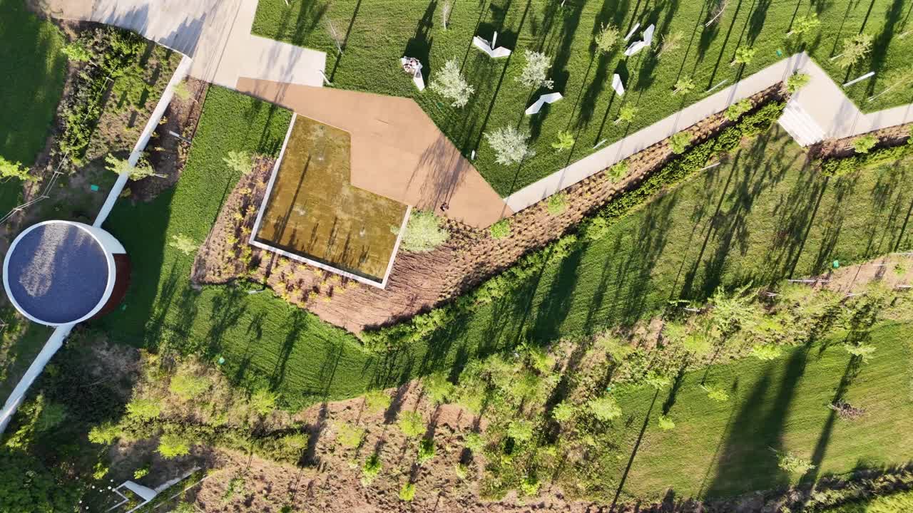 Urban garden in the city of Maia seen from above at sunset