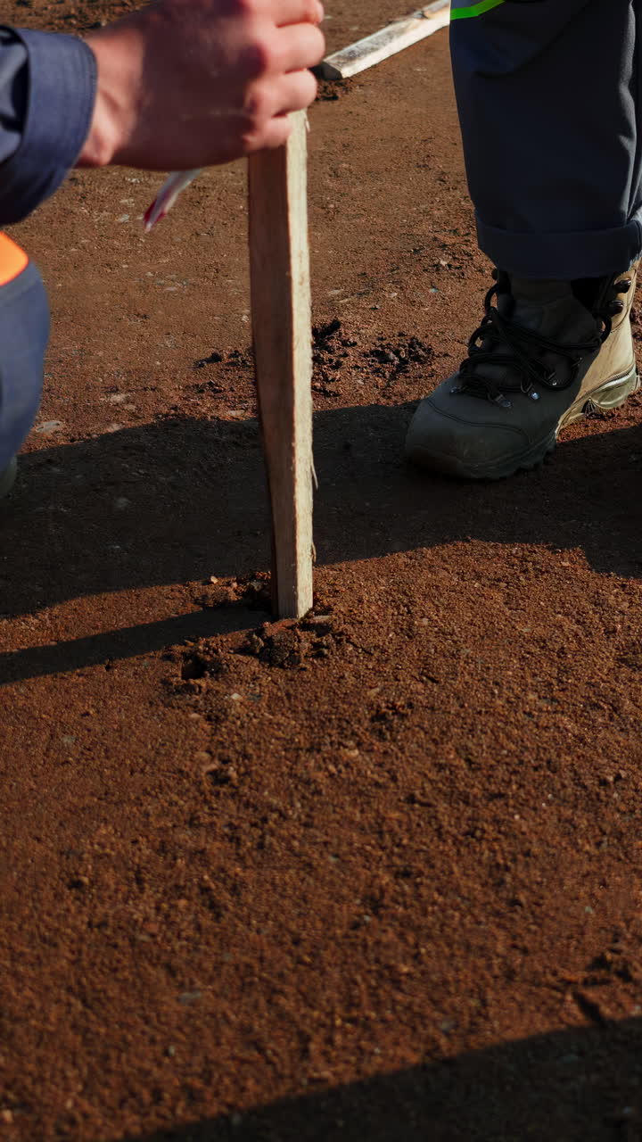 Construction worker staking a site