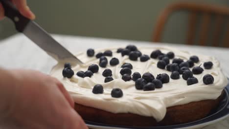 crop person cutting piece of cake