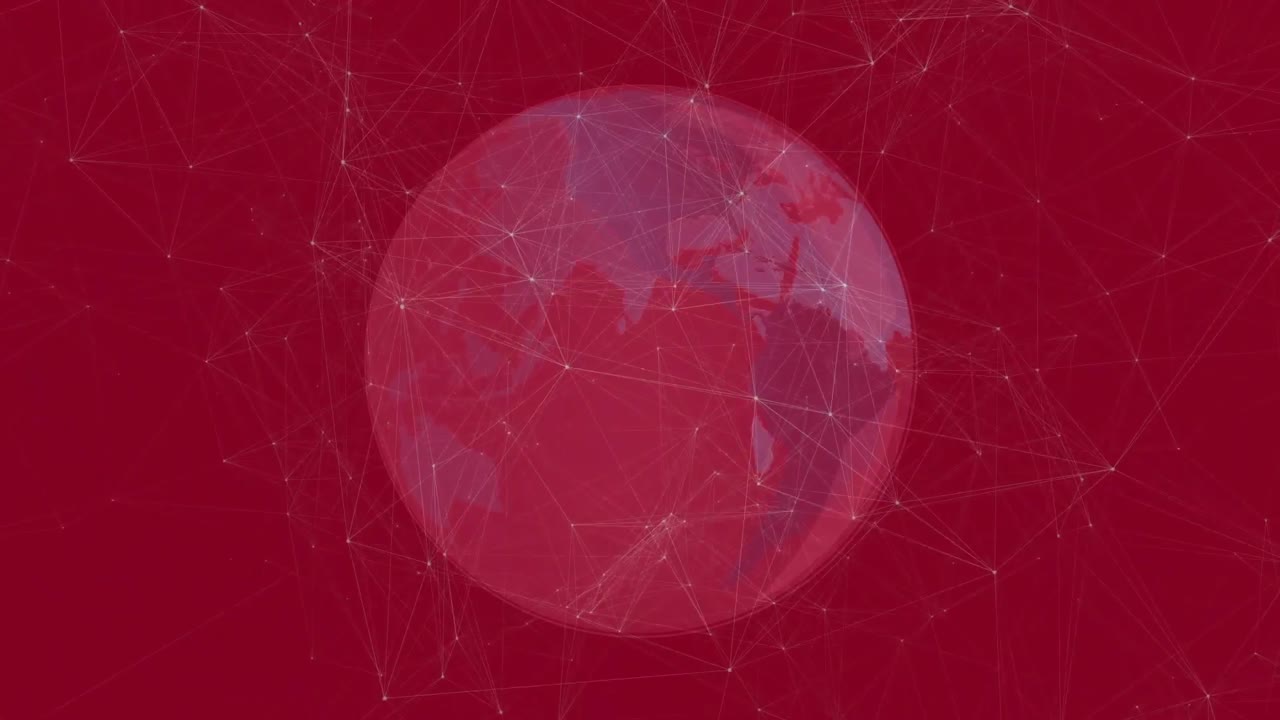 On start translucent digital globe emerging then rotating slowly to highlight global connectivity