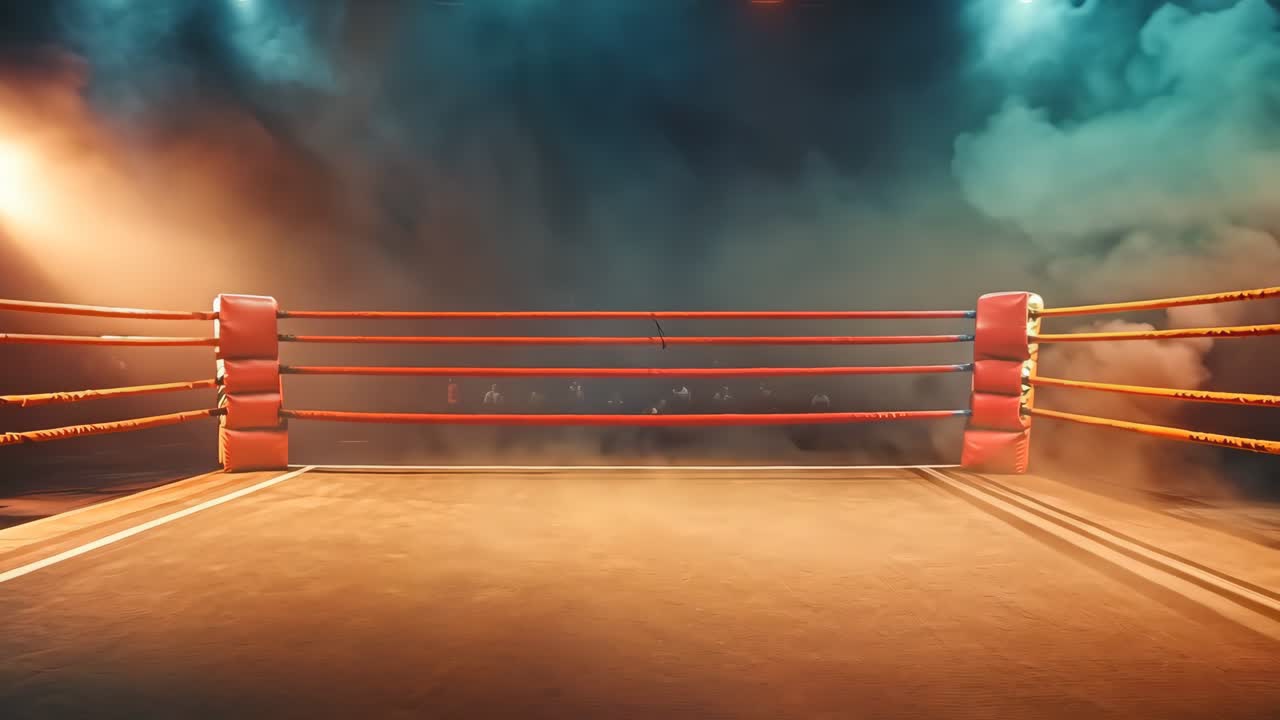 A boxing ring with smoke coming out of it