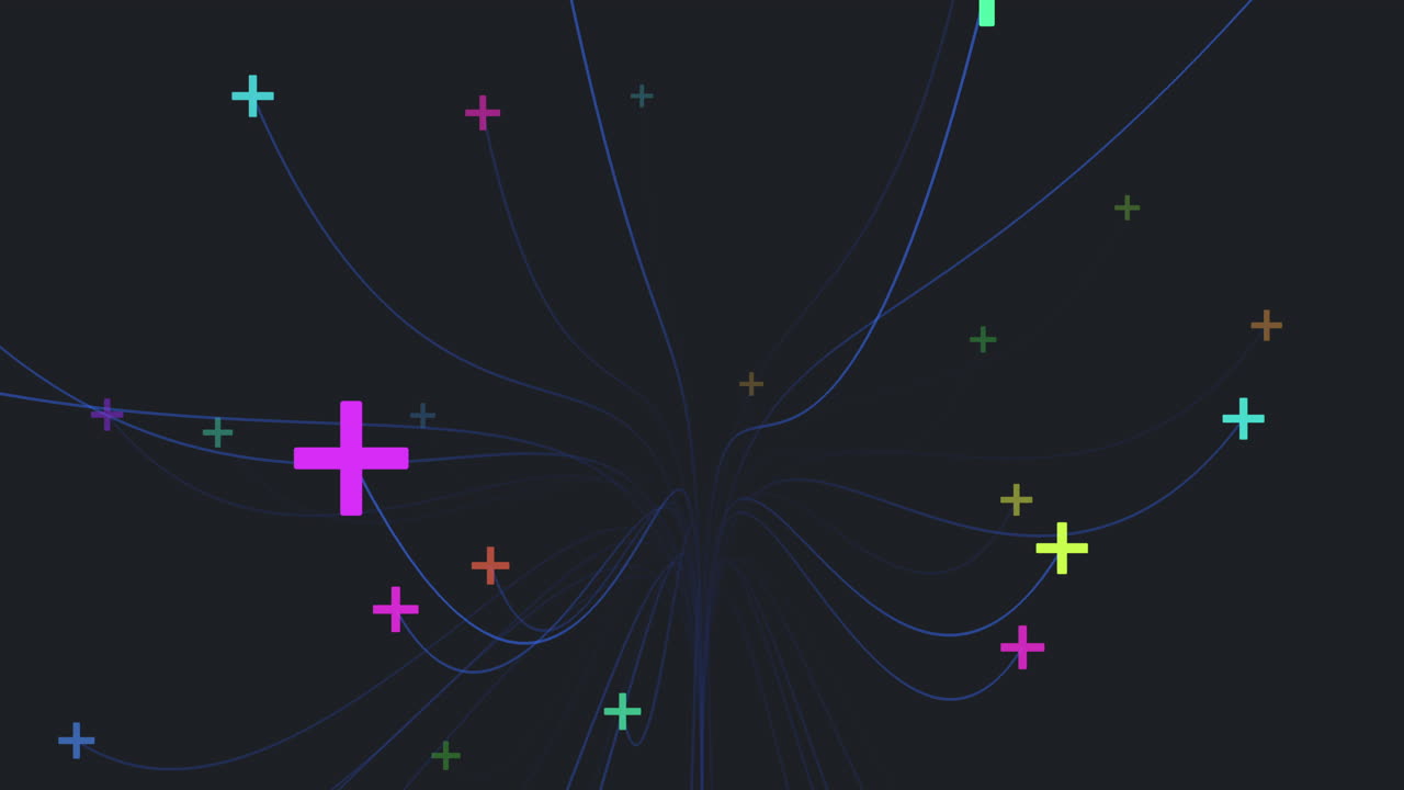 el arco iris futurista cruza la forma con líneas conectadas en el espacio oscuro