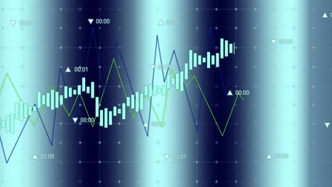 animación del procesamiento de datos estadísticos a través de la red de cuadrícula contra un fondo de gradiente azul