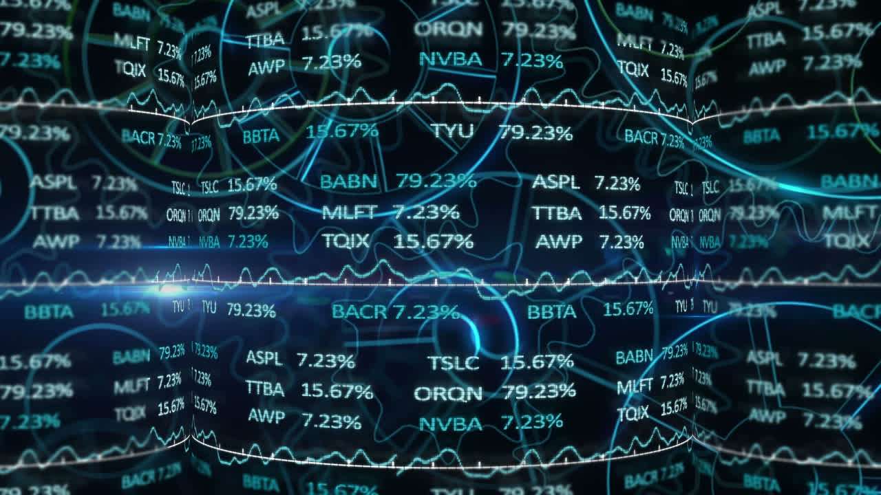 Animation of stock market display on glowing background.