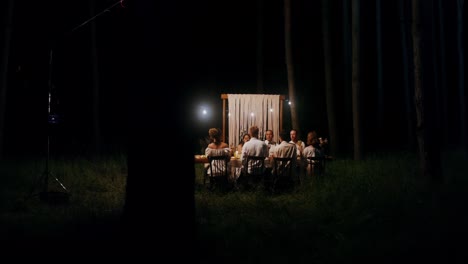 forest dinner party at night