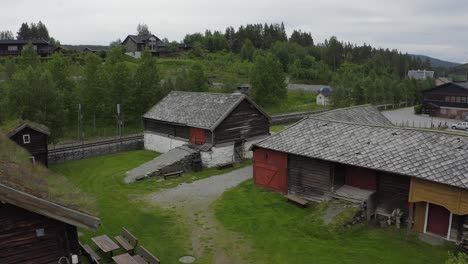 traditional norwegian wooden houses and farm buildings