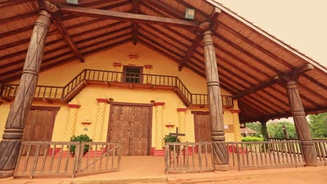 Ultra-wide-shot-of-UNESCO-World-Heritage-Jesuit-Mission-in-San-Javier,-Bolivia