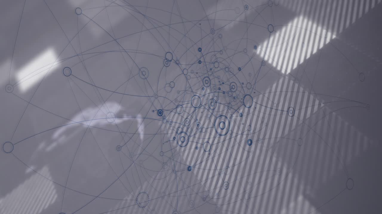 Network of connections and data processing animation over abstract background