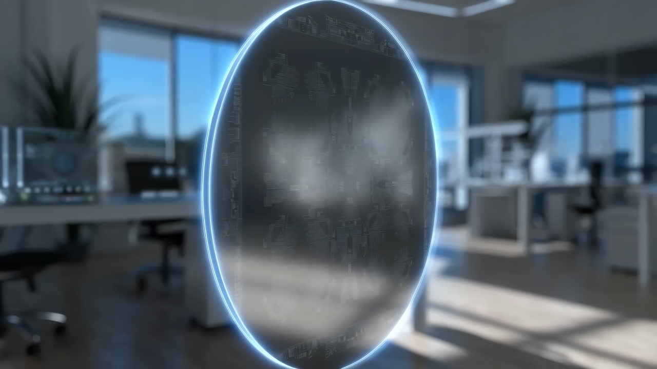 Futuristic Digital Interface in Modern Office