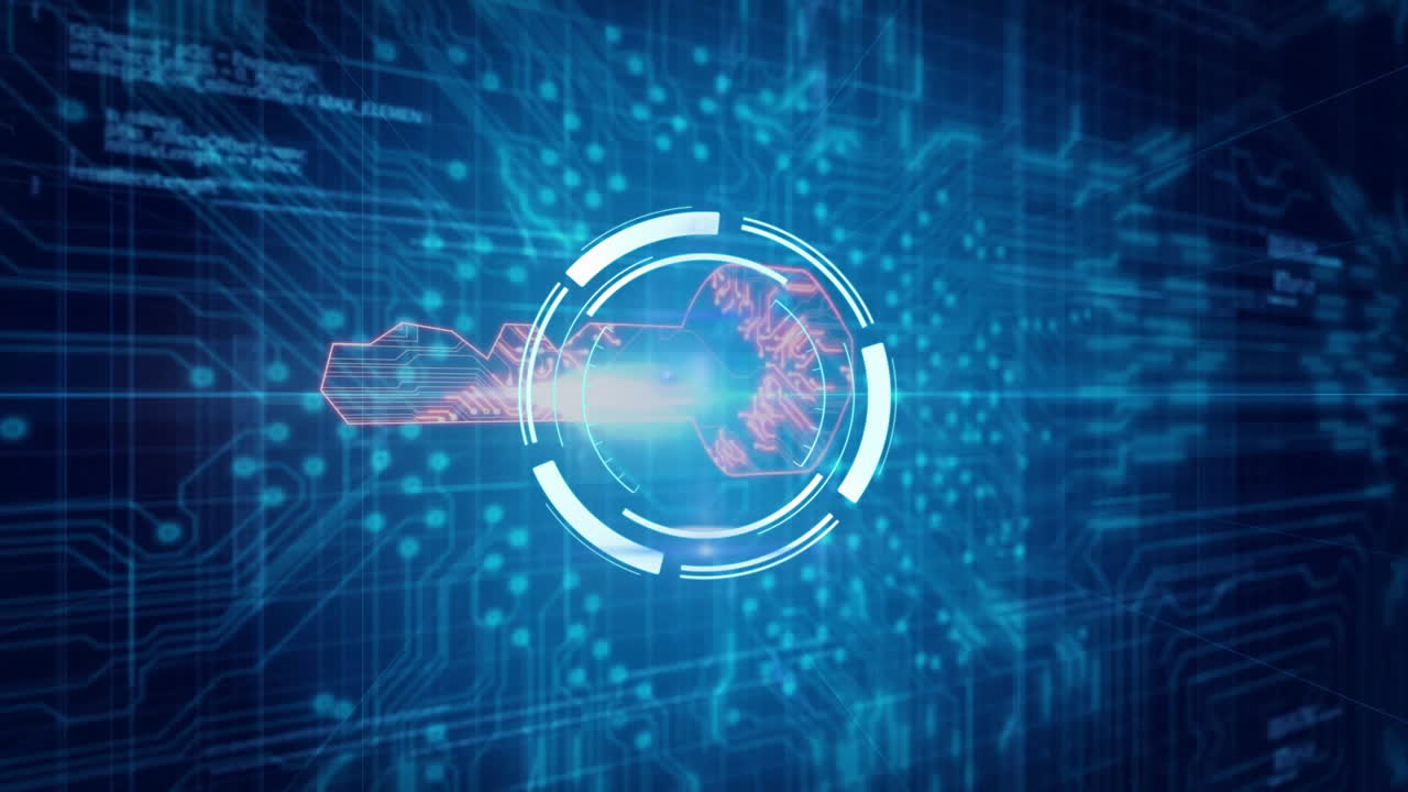 Animation of glowing circular elements and data patterns in futuristic interface