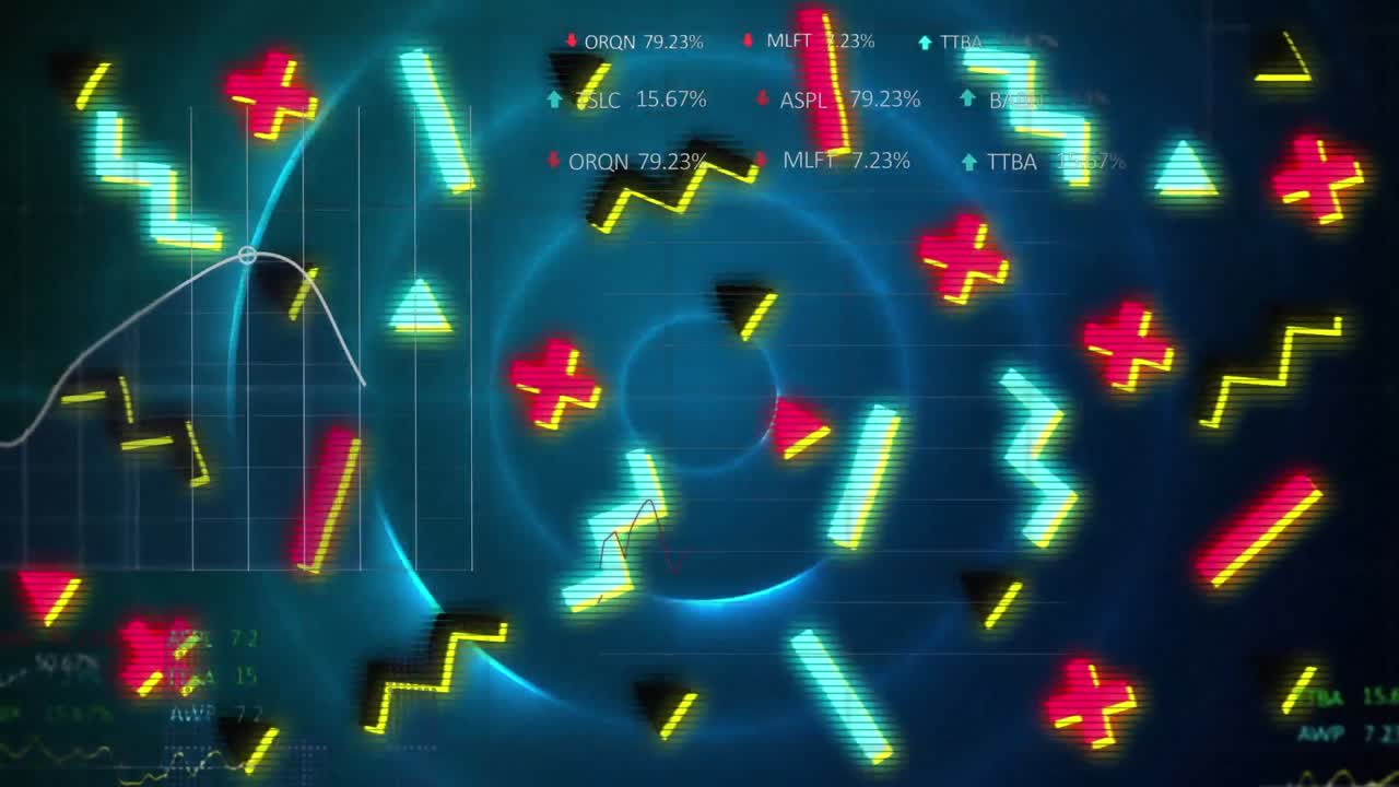 검은 바탕에 있는 모양과 점의 애니메이션