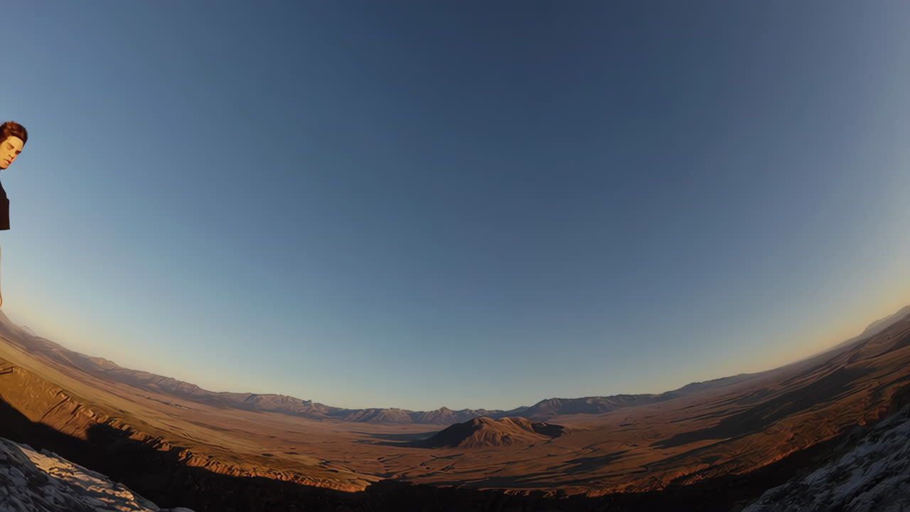 Man on Cliff Edge Overlooking Vast Landscape
