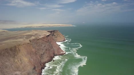 4K-aerial-shot-of-Paracas,-Peru-coastline