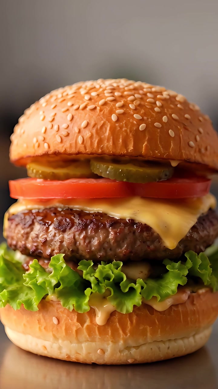 Hamburger Succoso Primo Piano Sfondo Bokeh 4K