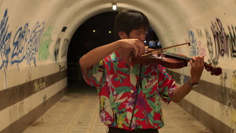 un hombre emocional está tocando el violín en la calle, un retrato de un violinista masculino, un hombre con un violín