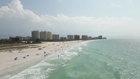 Clearwater-Beach-Florida,-Aerial-Drone,-Beach-Flyover