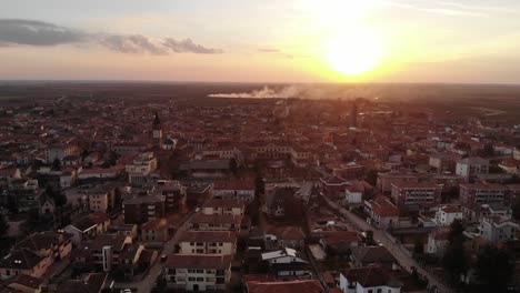 drone fly over an italian small village during the sunset